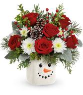 Smiling Snowman Christmas Flowers