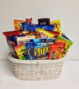 Snack and candy basket gift basket