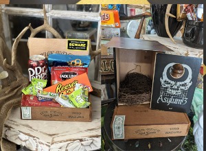 CIGAR BOX SNACK BASKET AND  BIRDHOUSE COMBO FOR DAD