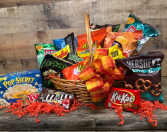 Snack Basket Basket filled with candy and snacks