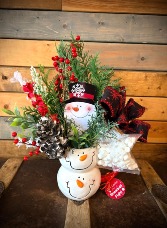 Snowball fight ceramic hot cocoa arrangment 