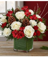 Snowfall with Red Charm Vase arrangement