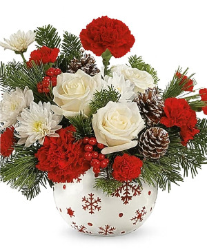 Snowflake Christmas Joy (Red/Gold/Silver Ball) Vase arrangement