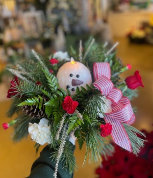 Small Snowman Fresh Greens Centerpiece 