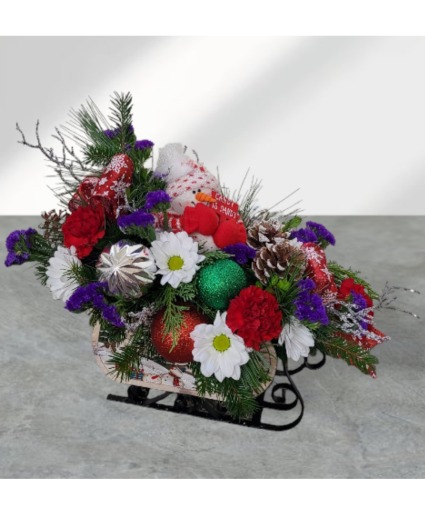 Snowman Sleigh Ride II FHF-C9896 Fresh Flower Arrangement (local delivery only)