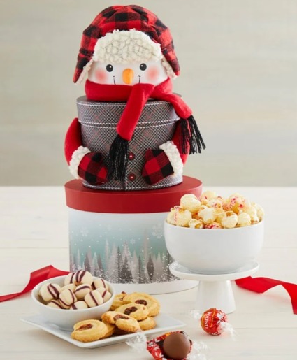 Snowman Treat Tower Gift Basket