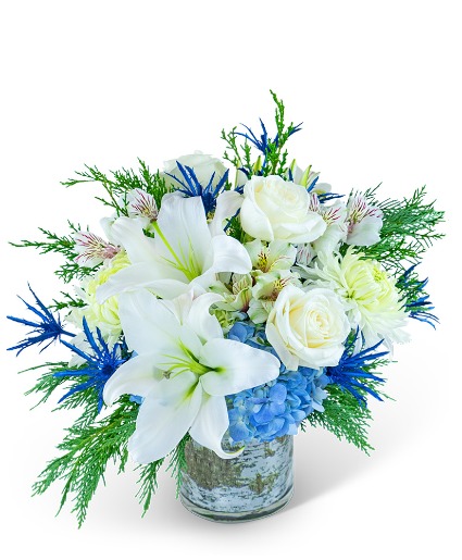 Snowy Blue Frost Flower Arrangement