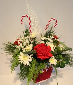 Snowy Candy Cane Fresh flower arrangement