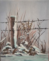 Snowy Fence Post  Acrylic on Canvas 