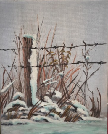 Snowy Fence Post  Acrylic on Canvas  in South Milwaukee, WI | PARKWAY FLORAL INC.