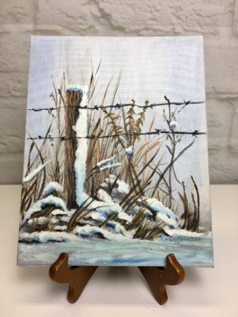 Snowy Fence Post  Acrylic Painting
