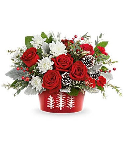 Snowy Pines Centerpiece keepsake arrangement