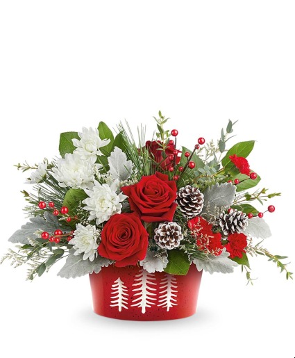 Snowy Pines Centerpiece Flower Arrangement