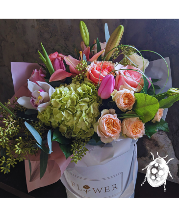 Soft and Sweet Hand tied Bloom Box Designer Hand Tied Bouquet in Olds, AB | THE LADY BUG STUDIO