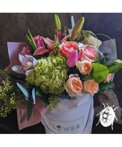 Soft and Sweet Hand tied Bloom Box Designer Hand Tied Bouquet