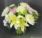 Soft and Sweet White/lavender Vased arrangement