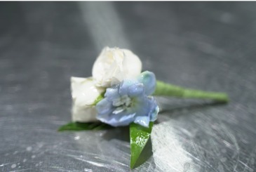 Soft Blue & White  Magnetic Boutonniere  in South Milwaukee, WI | PARKWAY FLORAL INC.