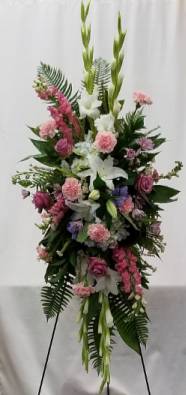 Perfectly Pastel Standing Spray of Funeral Flowers in Bolivar, MO | The Flower Patch & More