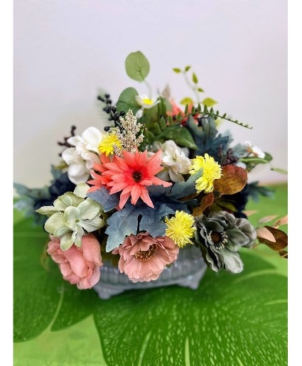 Soft Pastels in Grey Ceramic Silk Arrangement