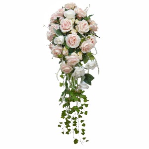 Soft Pink and White Rose Silk Bouquet Flowers