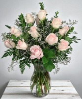 Soft Pink Dozen Rose Arrangement
