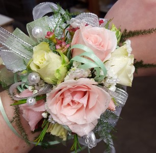 Soft Pink & Minty Wrist Corsage