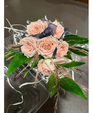 Soft Pink with Navy accents wrist corsage