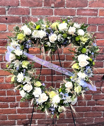 Soft Sincere Tribute Standing Wreath in La Grande, OR | FITZGERALD FLOWERS Soft Sincere Tribute Standing Wreath in La Grande, OR | FITZGERALD FLOWERS