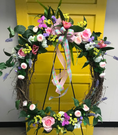 Soft Spring Wreath Stand Silk Standing Spray in Brenham, TX - Sunny Day  Blossoms Design Studio