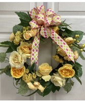 Soft yellow blooms wreath Permanent botanical