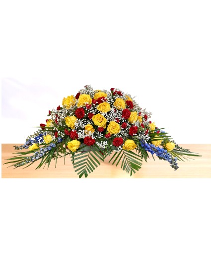 Solace: Yellow, Red and Blue Casket Spray