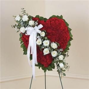 Solid Red Heart with White Roses 