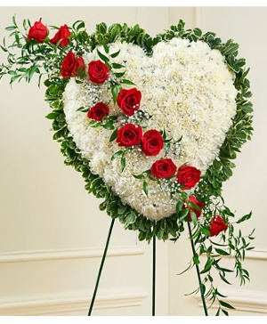 Solid White Standing Heart with Red Rose Break sympathy arrangements