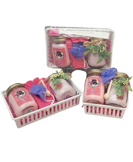 Spa Gift Basket Pink Floral Berry