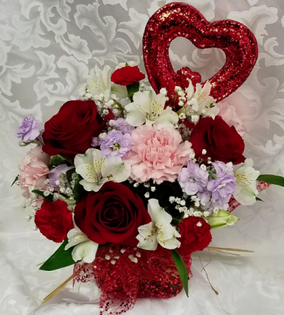 Spark of Love Cube Fresh Arrangement with Roses