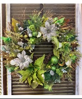 Sparkling Green Poinsettia Wreath 20"