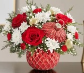 Sparkling Holiday Ornament Flowers and Christmas Greens 