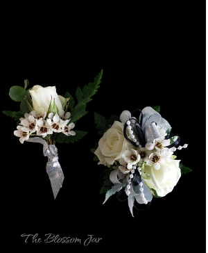 Sparkling Navy Corsage and Boutonniere set