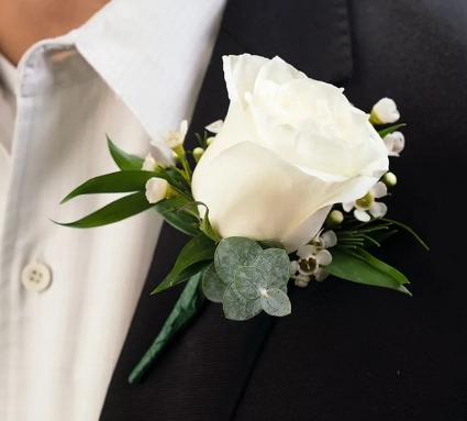 Sparkly White Rose Boutonniere 