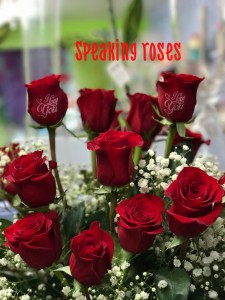 Speaking roses One dozen roses with I Love you printed on the roses