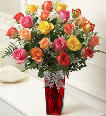 24 Assorted roses in red vase SALE!!! in Sunrise, FL