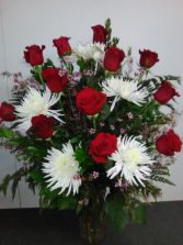 RED ROSES AND WHITE SPIDER MUMS SPECIAL NUMBER 3
