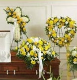 3-PC YELLOW/WHITE CROSS,HEART, CASKET, PACKAGE SPECIAL!! PAY FOR 2 ITEMS AND GET THE 3RD PC FREE