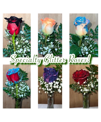 Specialty glitter Roses. 