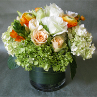 Blossoms at Dailey's Rose and Hydrangea Mix Dense Cylinder