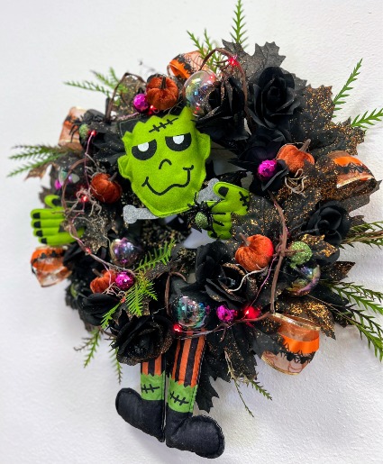 Spider Friend Frankenstein Halloween Wreath