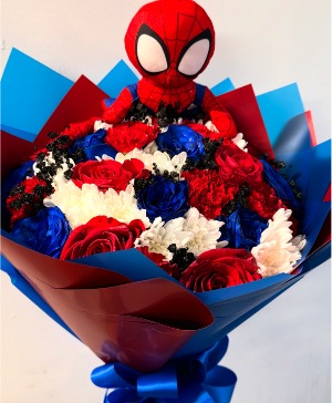 spiderman plushie bouquet JUST BECAUSE