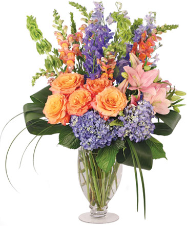 Spirited Delphinium & Hydrangea Flower Arrangement in Commerce, GA | Simple Blessings