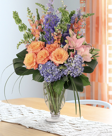 Spirited Delphinium & Hydrangea Lifestyle Arrangement in Albany, NY | Ambiance Florals & Events