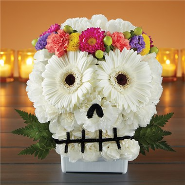 Spooky Skull with Floral Crown Flower Arrangement